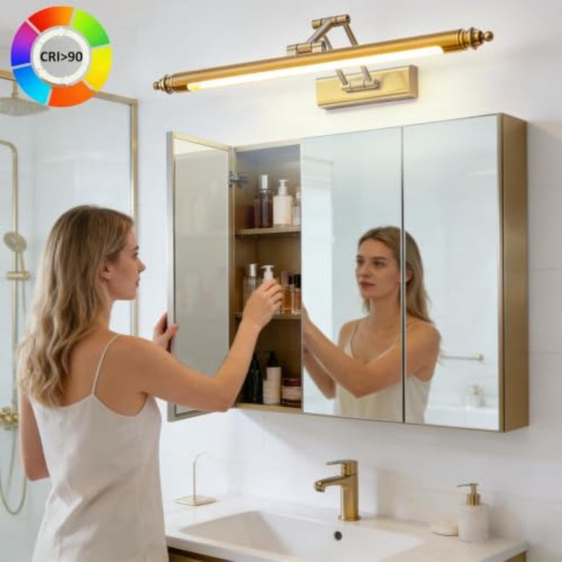 ضوء مرآة الحمام، عتيق، مصباح مرآة LED، حمام قديم، 60 سم، 12 وات، ضوء صورة، مصباح حائط، مصباح حمام، ستانلس ستيل، أبيض محايد، IP44، حمام يدور 270 درجة للمرآة - Image 3