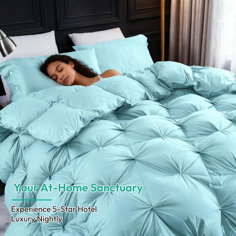 Three Geese Pinch Pleat Waterfowl Feathers and Down Comforter Queen Size Duvet Insert,750+ Fill Power,1200TC 100% Cotton, Premium All Seasons Aqua-Sky Warm Hotel Comforter with 8 Tabs. - Image 4