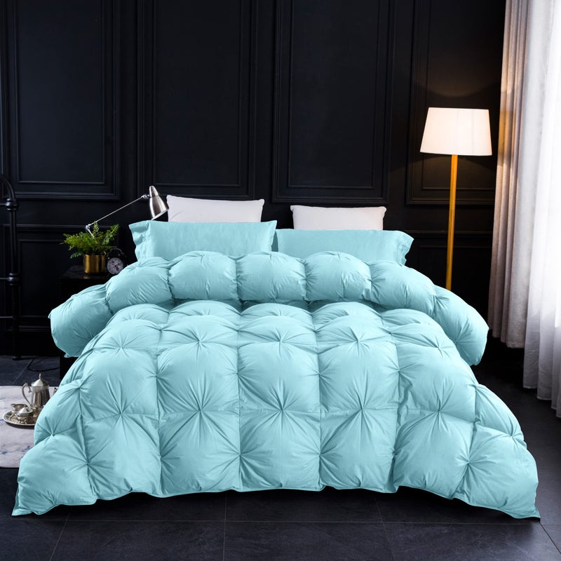 Three Geese Pinch Pleat Waterfowl Feathers and Down Comforter Queen Size Duvet Insert,750+ Fill Power,1200TC 100% Cotton, Premium All Seasons Aqua-Sky Warm Hotel Comforter with 8 Tabs. - Image 2
