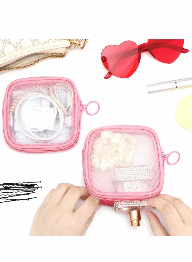 Excefore Mesh Makeup Bag, 4Pcs Clear Toiletry Pouch with Zipper Mini Portable Cosmetic Travel Purse Bag for Daily Toiletries Accessories(Pink) - Image 4