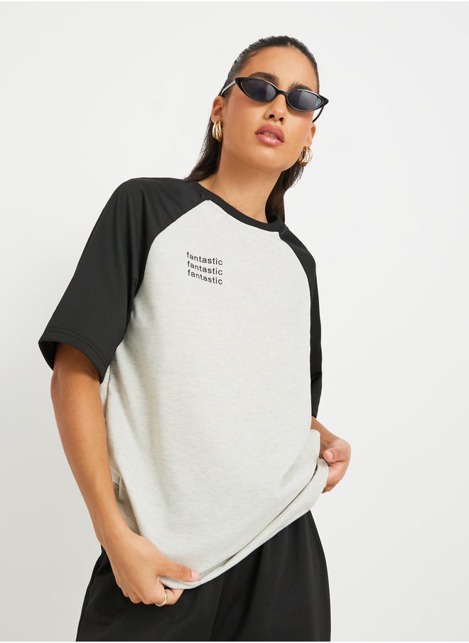 Take Two Slogan Print Two Tone T-Shirt and Pants Co-Ords  - Image 2