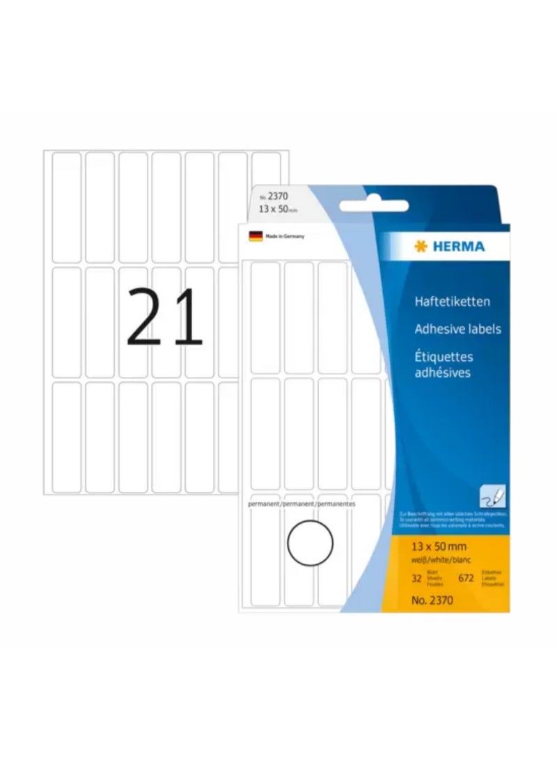 هيرما ملصقات متعددة الأغراض، 13 × 50 مم، بيضاء، التصاق دائم، للكتابة اليدوية - Image 1