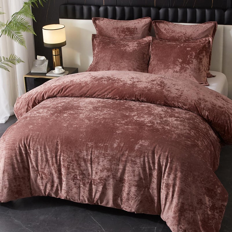 Ivellow Crushed Velvet Comforter Set Queen,Set, 5pcs Ultra SoftPink Luxury Cozy Flannel Queen Size (1 Comforter,2 Pillow Shams, 2 Euro Blush Pink - Image 2