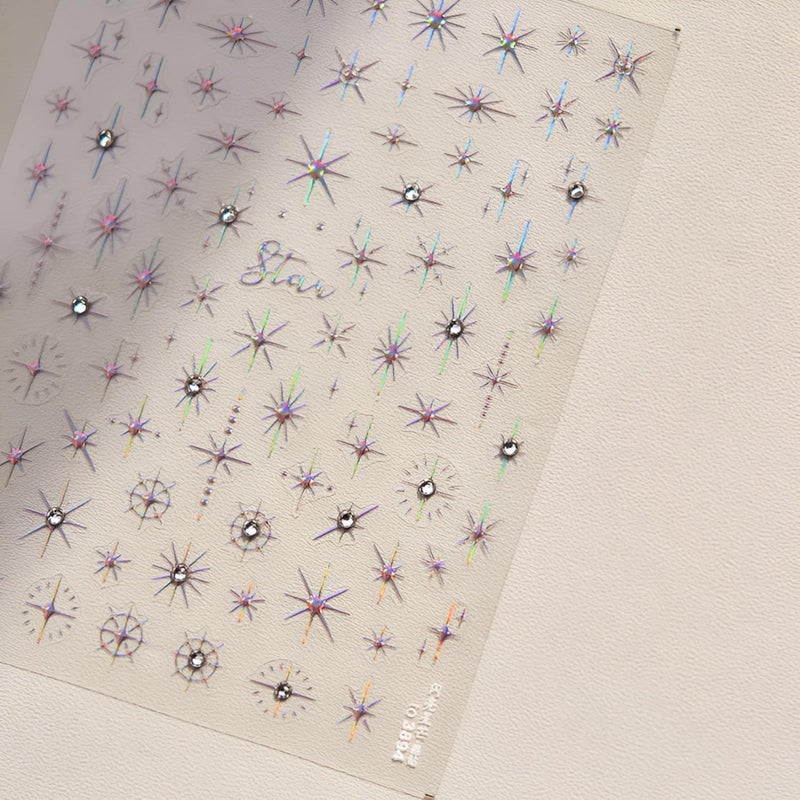 Namrec 3 Sheets 5D Embossed Star Nail Stickers - Pink Gold White Glitter Shiny Design for DIY Manicure Decoration - Nail Art Supplies for Women - Image 4