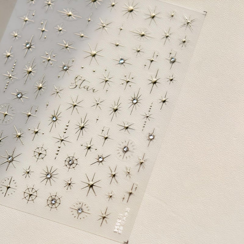 Namrec 3 Sheets 5D Embossed Star Nail Stickers - Pink Gold White Glitter Shiny Design for DIY Manicure Decoration - Nail Art Supplies for Women - Image 5