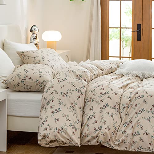 BUPIRD Floral Comforter Queen Set 3 Pieces Soft Cute Vintage Floral Bedding Lightweight Garden Style Botanical Comforter Set for All Seasons 1 Comforter and 2 Pillowcases - Image 2