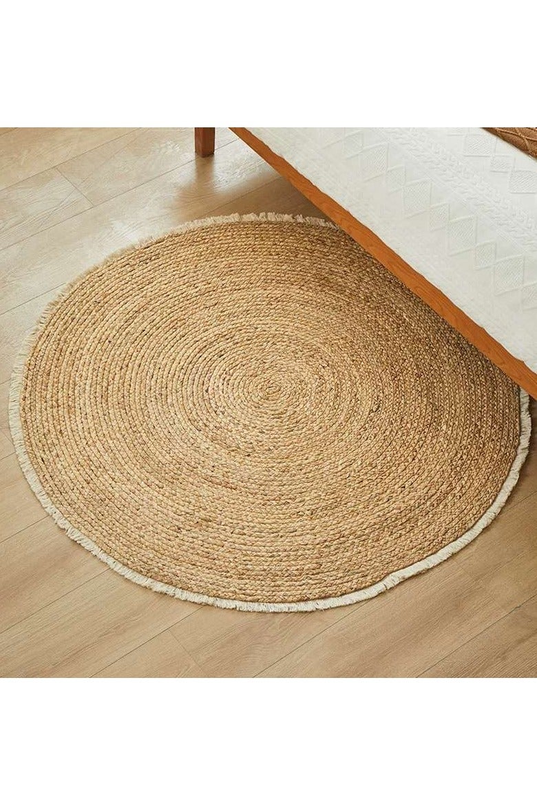 LINGWEI Handwoven Jute Round Rug- 100 & 120 cm Braided Natural Beige Floor Mat  - Image 1