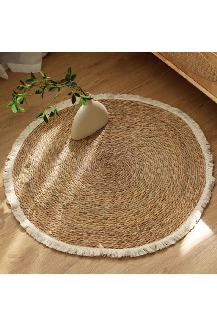 LINGWEI Handwoven Jute Round Rug- 100 & 120 cm Braided Natural Beige Floor Mat  - Image 2