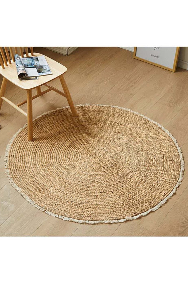 LINGWEI Handwoven Jute Round Rug- 100 & 120 cm Braided Natural Beige Floor Mat  - Image 4