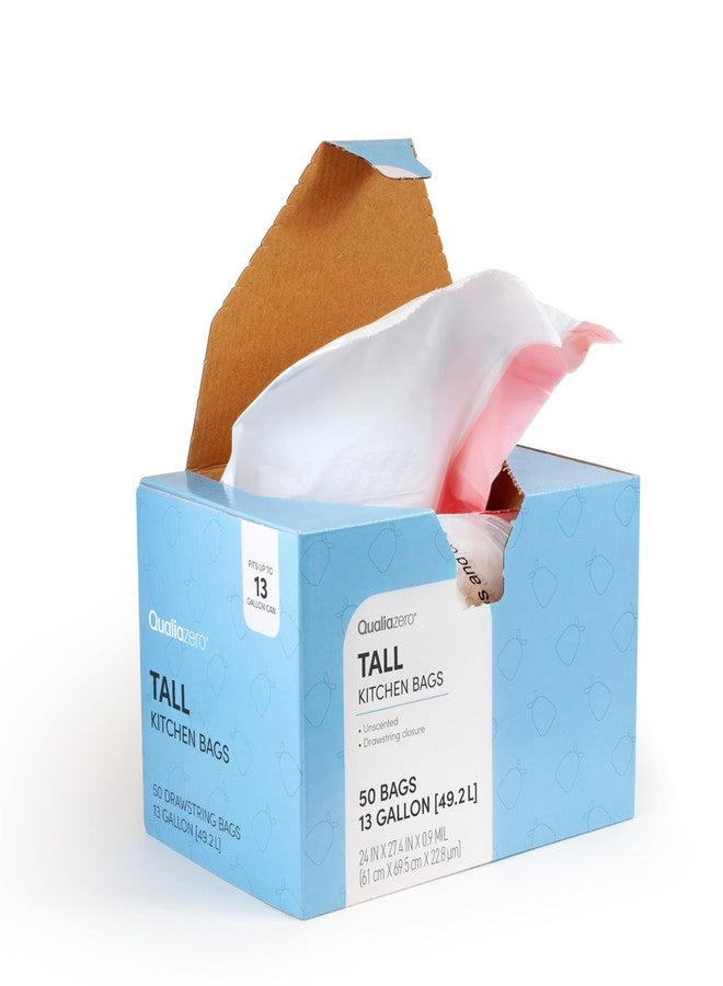 QUALIAZERO UNSCENTED 13 Gal / 50 Liter | Drawstring Closure Trash Bag | Heavy Duty (UNSCENTED, 50 BAGS) - Image 1