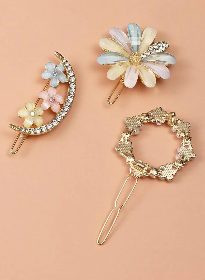 Take Two Pack of 4 - Multi Color Flower and Pearl Hair Clip