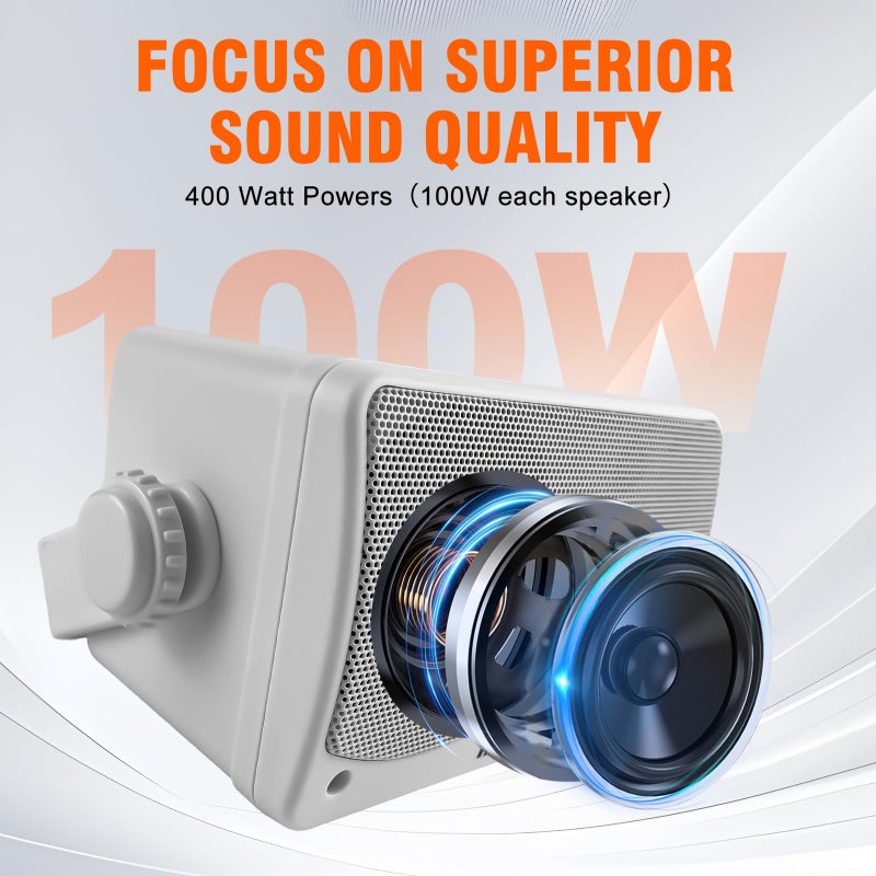 Herdio 3.5 Inch Passive Outdoor Speakers Wired Waterproof Wall Mount Speakers with 400W Superior Sound, All-Weather Durability, for Home Patio Garden Marine Boat Garage Indoor,4-Pack White - Image 3