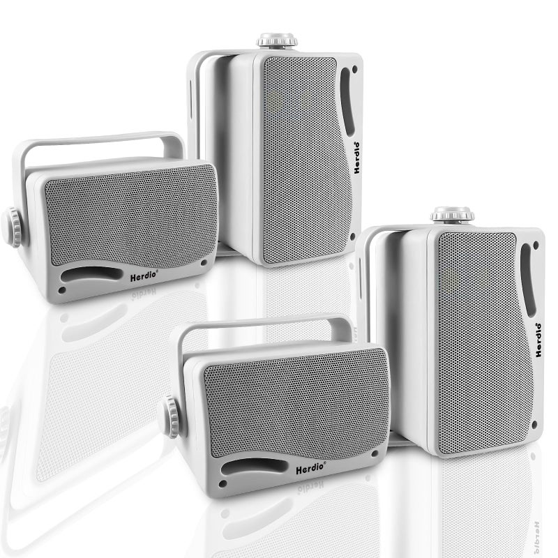 Herdio 3.5 Inch Passive Outdoor Speakers Wired Waterproof Wall Mount Speakers with 400W Superior Sound, All-Weather Durability, for Home Patio Garden Marine Boat Garage Indoor,4-Pack White - Image 1
