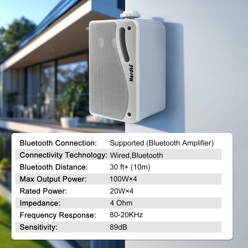 Herdio 3.5 Inch Passive Outdoor Speakers Wired Waterproof Wall Mount Speakers with 400W Superior Sound, All-Weather Durability, for Home Patio Garden Marine Boat Garage Indoor,4-Pack White - Image 2