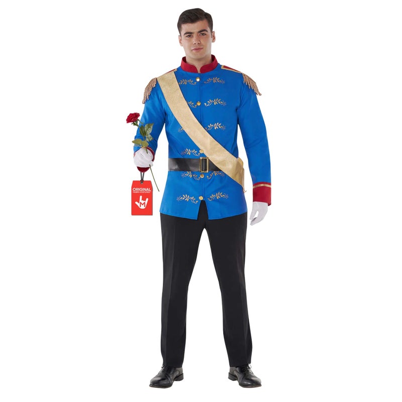 Morph Prince Charming Costume for Men Royal Jacket Sash Belt Adult Prince Halloween Costume For Men Parties Events Large