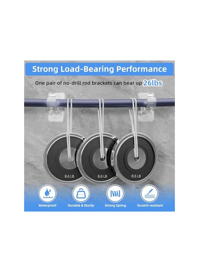 erorex No Hole Curtain Rod Brackets Hangers, Self Adhesive Curtain Rod Holders, No Drilling, No Nail Heavy Duty Stick on Rod Hooks 6-Pack(Transparent)  - Image 4