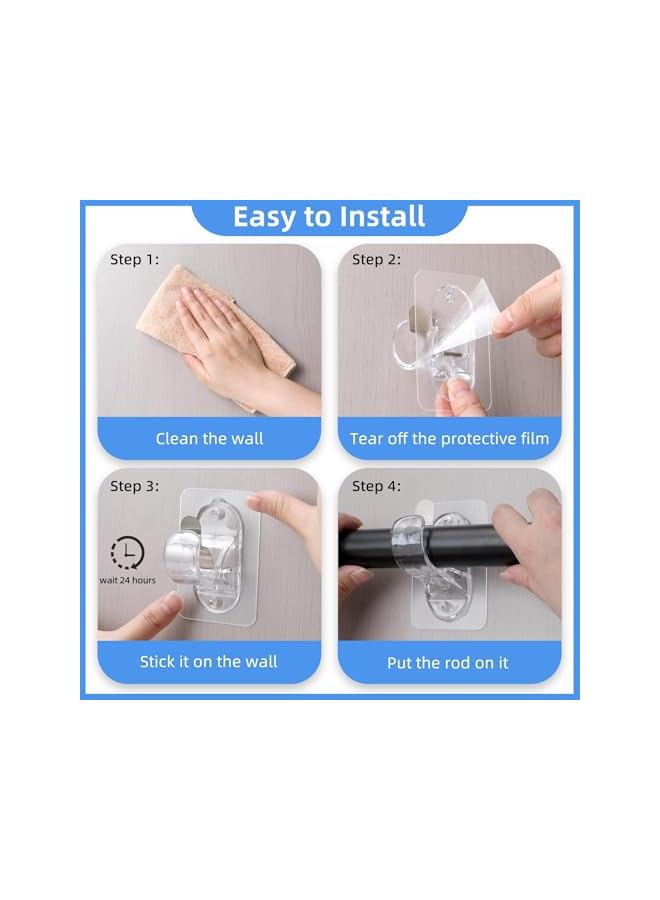 erorex No Hole Curtain Rod Brackets Hangers, Self Adhesive Curtain Rod Holders, No Drilling, No Nail Heavy Duty Stick on Rod Hooks 6-Pack(Transparent)  - Image 5