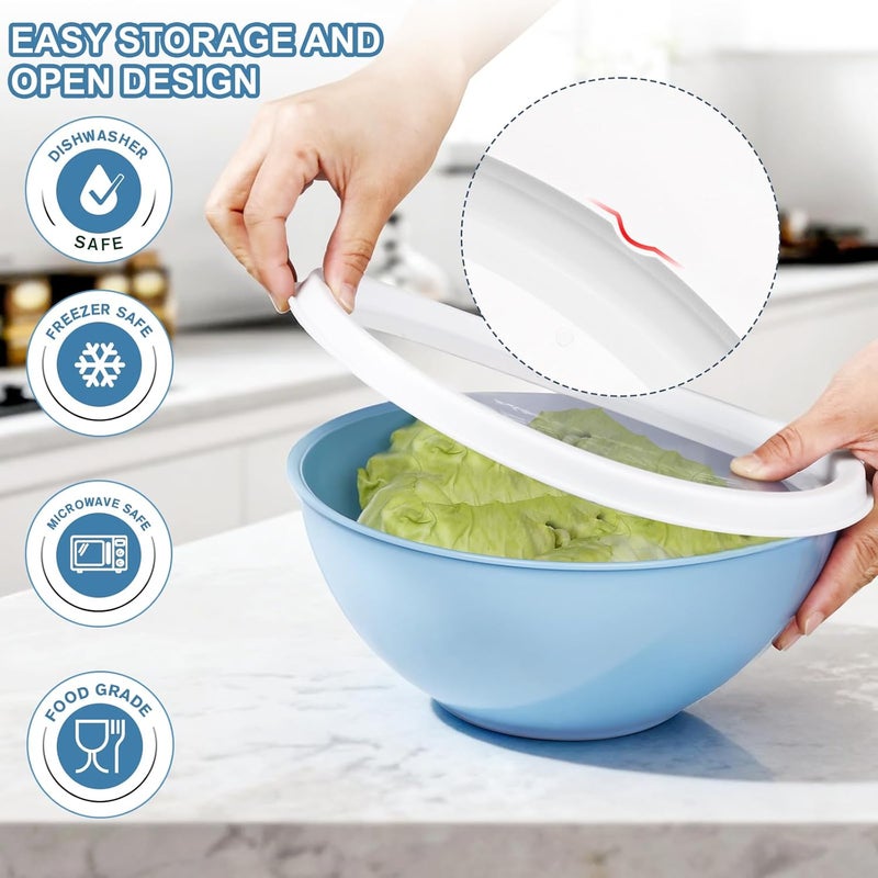 Greentainer Plastic Mixing Bowls with Lids Set 12 Piece Colorful Mixing Bowl Set for Kitchen - Nesting Bowls with Lids Set, 6 Prep Bowls and 6 Lids - Microwave and Freezer Safe(Blue) - Image 4