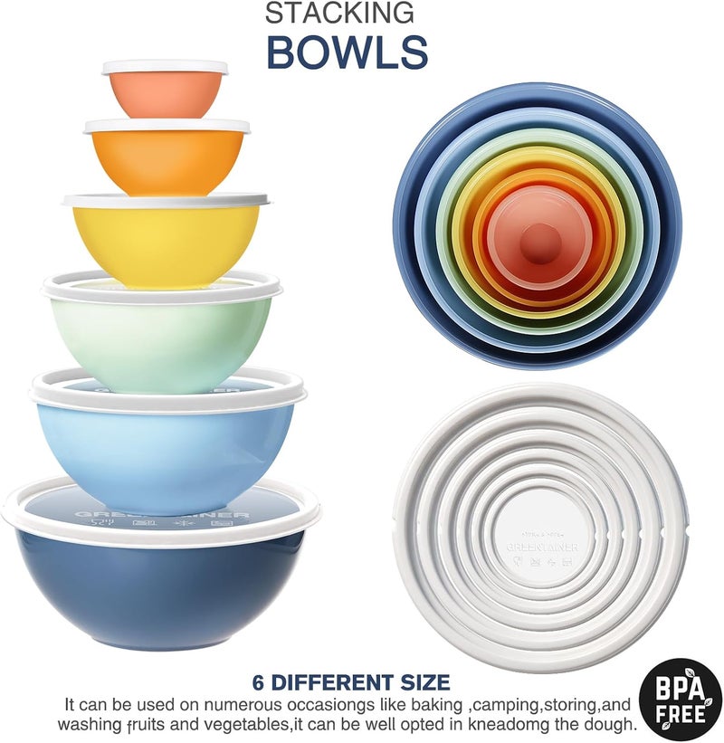 Greentainer Plastic Mixing Bowls with Lids Set 12 Piece Colorful Mixing Bowl Set for Kitchen - Nesting Bowls with Lids Set, 6 Prep Bowls and 6 Lids - Microwave and Freezer Safe(Blue) - Image 5