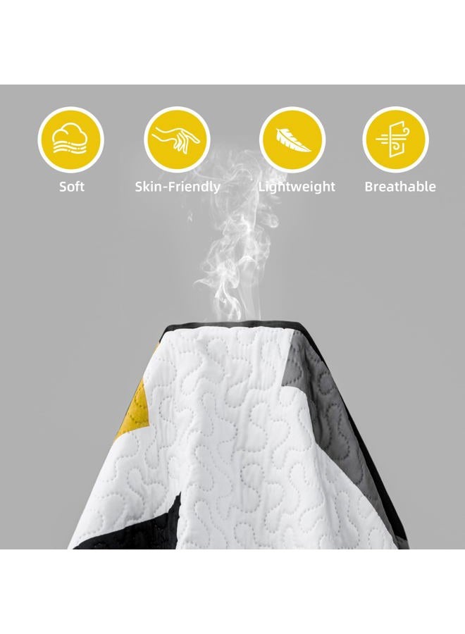 Tyrot 3 Piece Yellow Grey Quilt Set King Size Yellow Gray White Geometric Reversible Bedding Set Microfiber Lightweight Bedspread Coverlet with 2 Shams Modern Bed Cover for All Season, 106''x96'' - Image 5