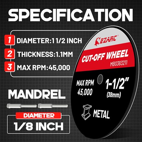 EZARC 1-1/2 Cut Off Wheels, 1.5" x 1/8" Fiberglass Reinforced Rotary Tool Cutting Disc Accessories Include Mandrels, 32-Pack - Image 2