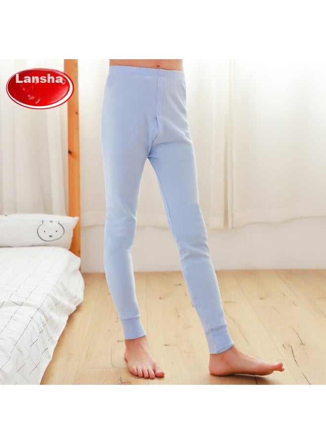 LANG SHA Langsha Children's Autumn Long Johns, Boys' Pure Cotton Single-piece Children's Underpants, Mid To Big Kids' Cotton Pants, Thin Warm Trousers, Blue, 140 (recommended Height 130-140cm)  - Image 1