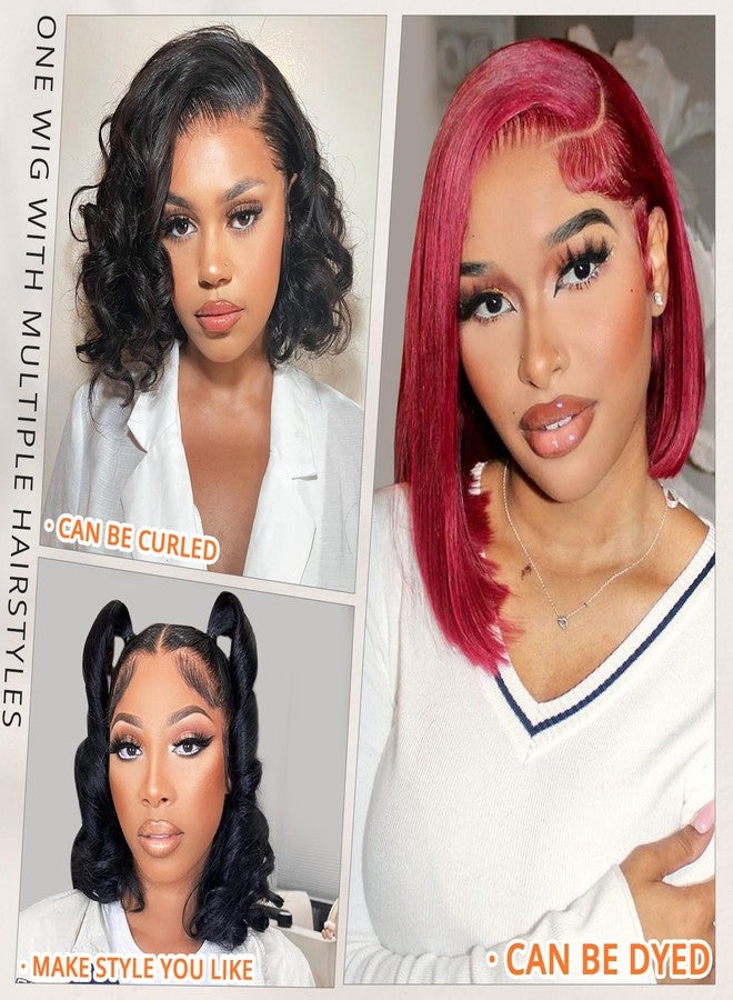 Iridescent Glueless Human Hair Lace Front Wig for Black Woman - 13x4 Straight HD Transparent Pre-Plucked Bob Wig, 180% Density, Short, Natural Black, 16 Inch - Image 5
