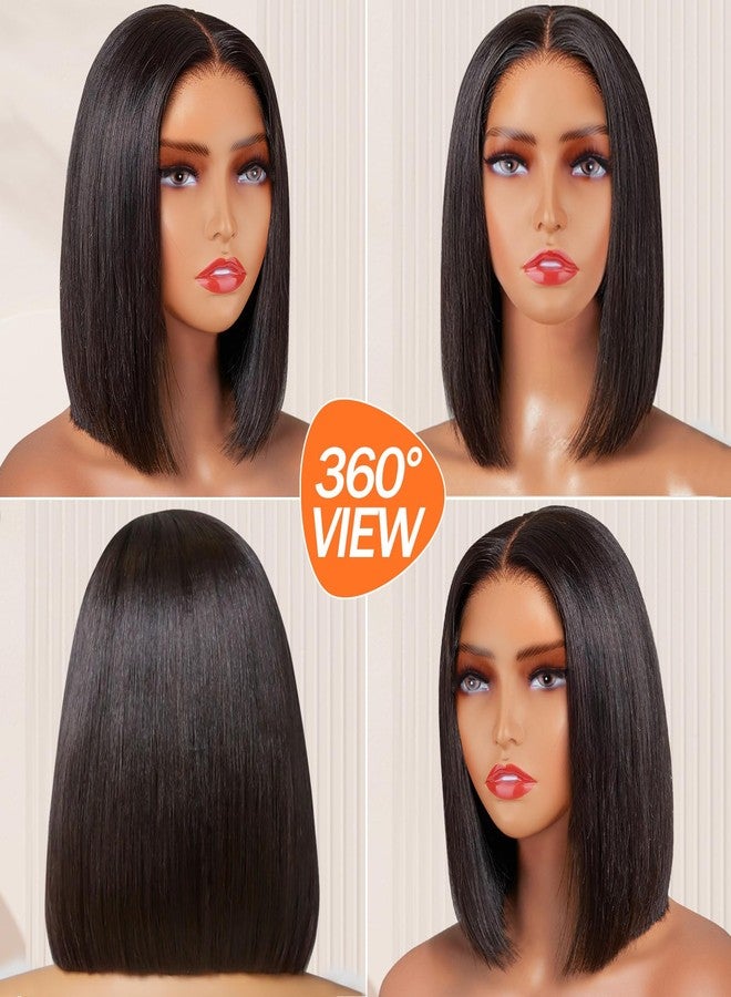 Iridescent Glueless Human Hair Lace Front Wig for Black Woman - 13x4 Straight HD Transparent Pre-Plucked Bob Wig, 180% Density, Short, Natural Black, 16 Inch - Image 2