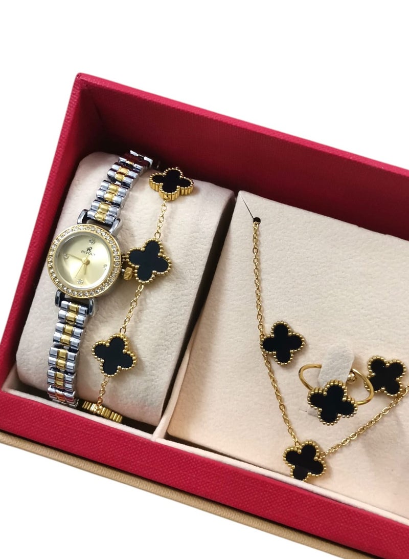 Rivoly Elegant women's stainless-steel set consisting of a waterproof watch with a set of bracelets, rings, necklaces, and earrings - Image 2
