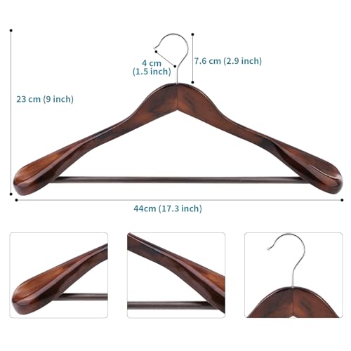 ABHENG Solid Wood Suit Hangers, 10 Pack, Coat Hangers with Non Slip Trouser Bar, 360° Swivel Hook, Heavy Duty Wide Hangers for Suit, Coat, Jacket, Trousers, Pants,17.3" W x 9", Dark Walnut AWY0410H - Image 5