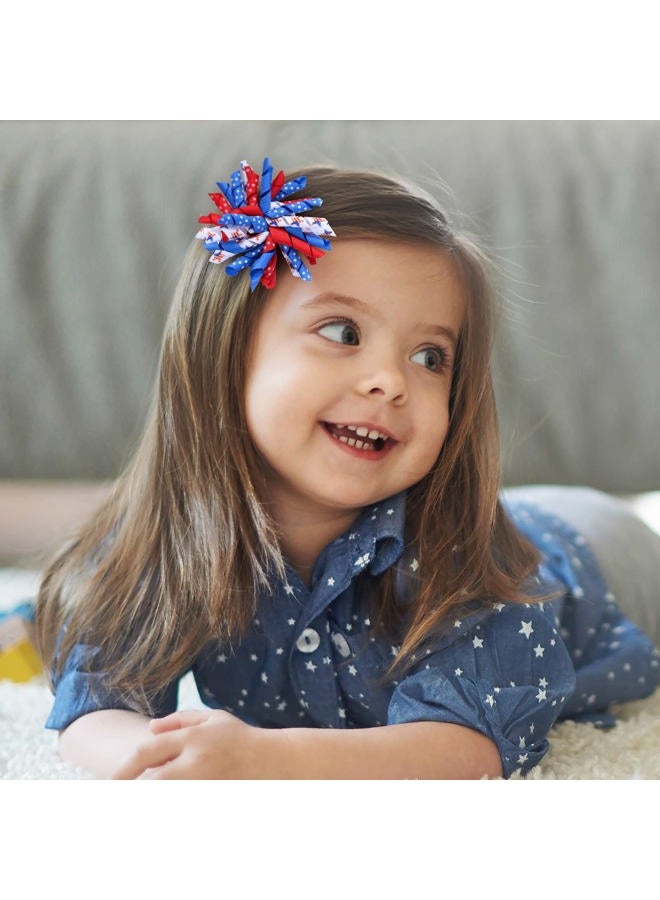 KCHIES July 4th Korker Hair Bow Clip 3'' Kids Patriotic Curly Corker Fireworks Cheer Bow Alligator Barrettes Toddler Baby Girls Independence Day Christmas Party Favor Gift Accessories - Image 4