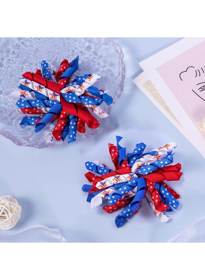 KCHIES July 4th Korker Hair Bow Clip 3'' Kids Patriotic Curly Corker Fireworks Cheer Bow Alligator Barrettes Toddler Baby Girls Independence Day Christmas Party Favor Gift Accessories - Image 3