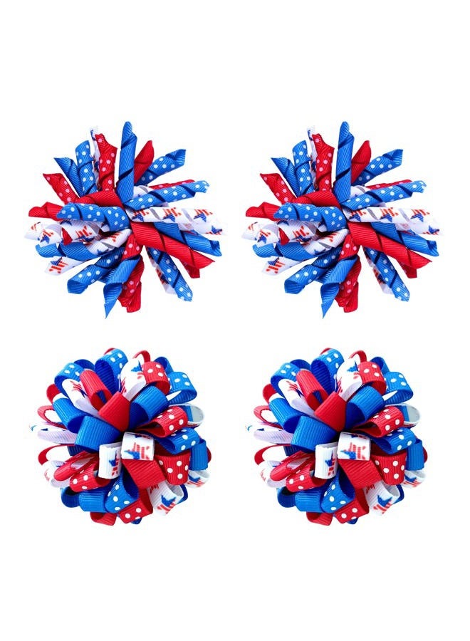 KCHIES July 4th Korker Hair Bow Clip 3'' Kids Patriotic Curly Corker Fireworks Cheer Bow Alligator Barrettes Toddler Baby Girls Independence Day Christmas Party Favor Gift Accessories - Image 1