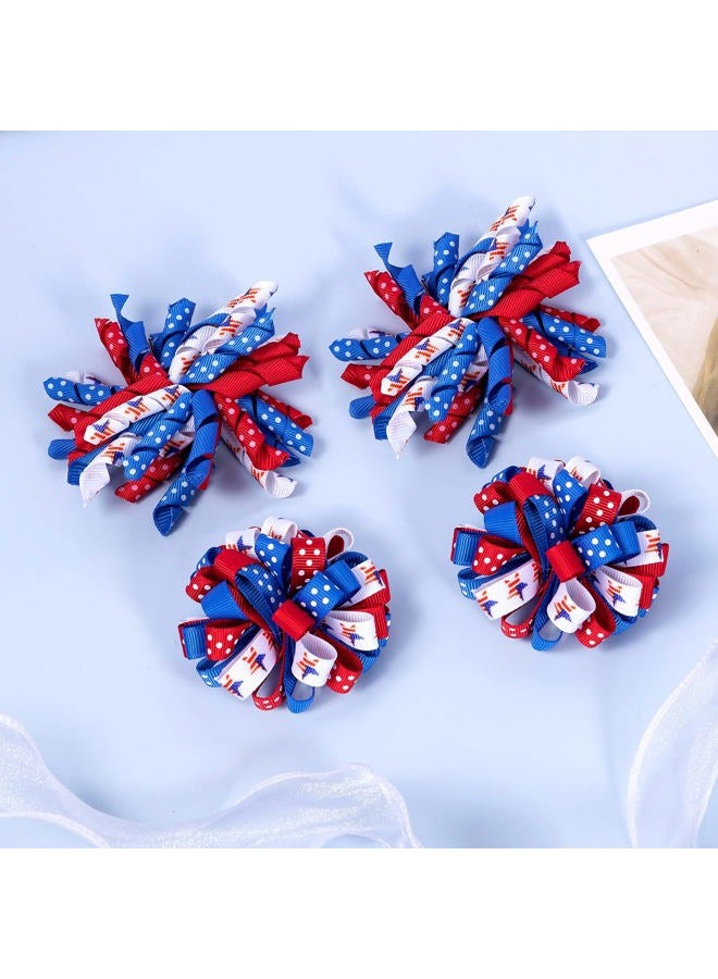 KCHIES July 4th Korker Hair Bow Clip 3'' Kids Patriotic Curly Corker Fireworks Cheer Bow Alligator Barrettes Toddler Baby Girls Independence Day Christmas Party Favor Gift Accessories - Image 2