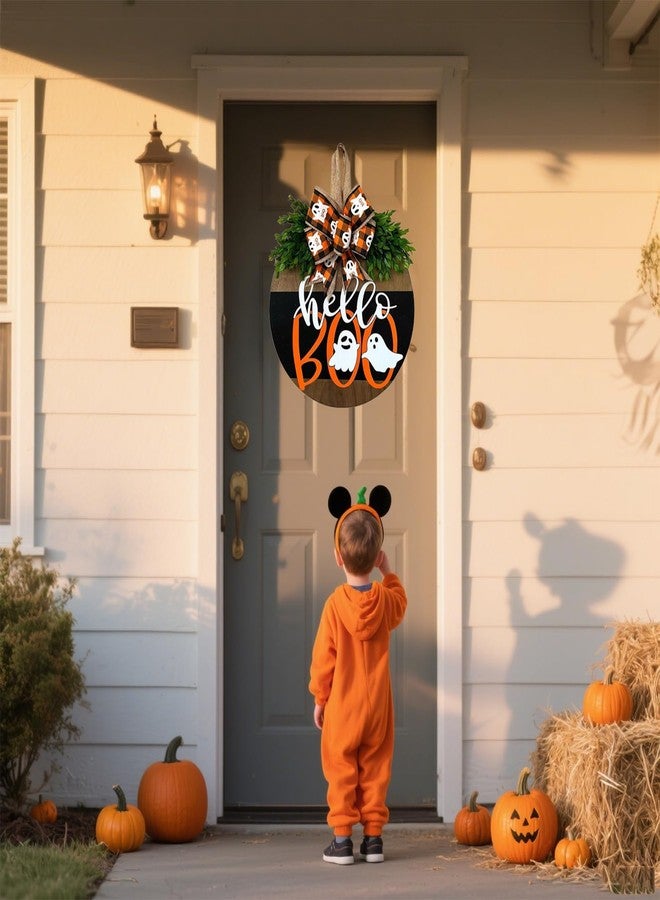 Wazoci Halloween Door Hanger Sign Decorations, Cute Ghost Welcome Wood Wreaths Decor for Front Door Farmhouse Porch Wall Decor Outdoor (Halloween Ghost) - Image 3