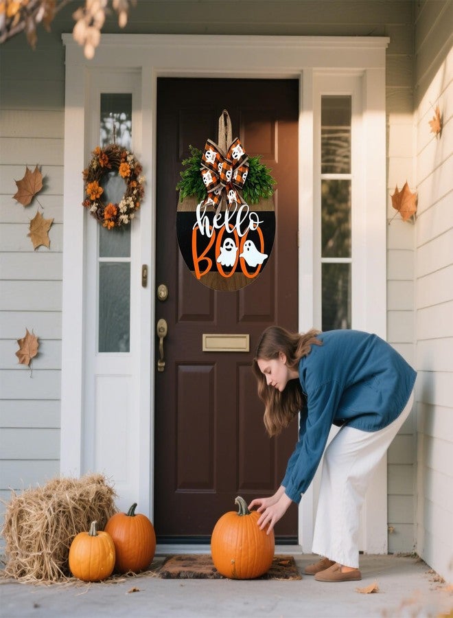 Wazoci Halloween Door Hanger Sign Decorations, Cute Ghost Welcome Wood Wreaths Decor for Front Door Farmhouse Porch Wall Decor Outdoor (Halloween Ghost) - Image 4