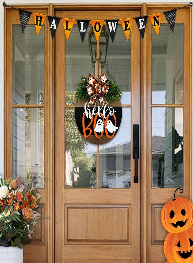 Wazoci Halloween Door Hanger Sign Decorations, Cute Ghost Welcome Wood Wreaths Decor for Front Door Farmhouse Porch Wall Decor Outdoor (Halloween Ghost) - Image 5