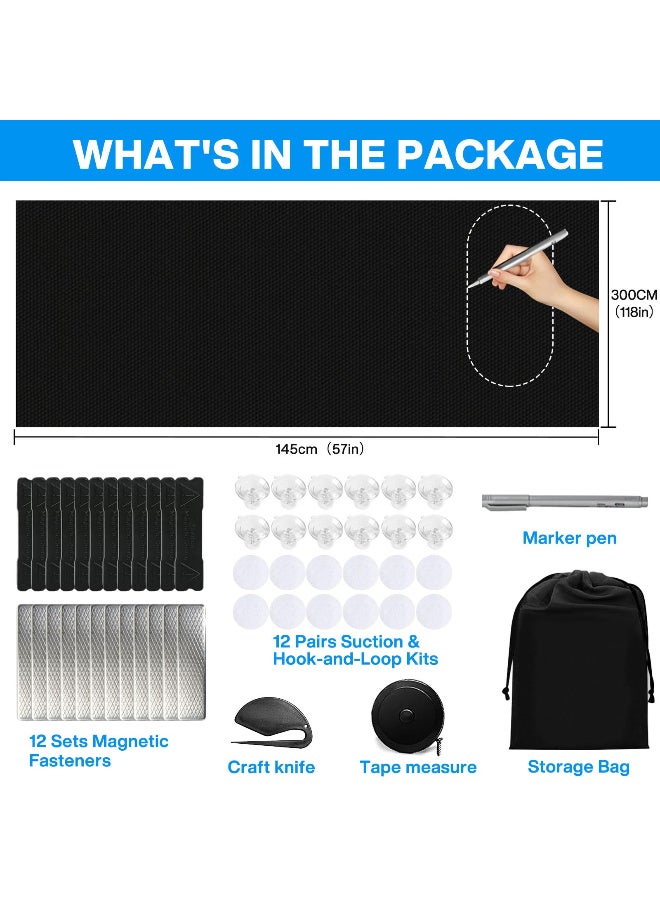 Magnetic Blackout Blinds Portable (300x145cm) Window Shades with Suction Cups and Magnetic Fasteners, Cuttable Temporary Window Cover for Travel, Bedroom,RV,Media Room,Dorm Room, 2 Way to Put Up - Image 3