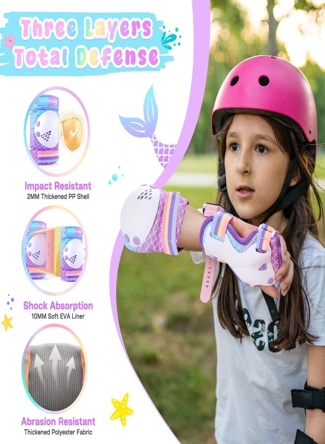 ZOOBLISS Knee Pads for Kids, ZOOBLISS Toddler Knee and Elbow Pads Set Wrist Guards for Girls Aged 3-12, Kids Protective Gear for Roller Skates Skateboard Bike Scooter, Included Drawstring Bag (Mermaid Purple) - Image 4