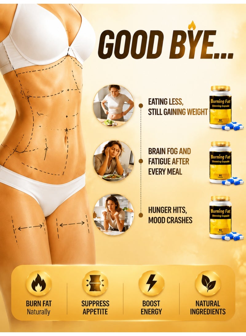 Capsule 2 Bottles Burnine Fat Burning Supplement, Natural Thermogenic Formula for Men and Women, 60 Capsules *2 - Image 2