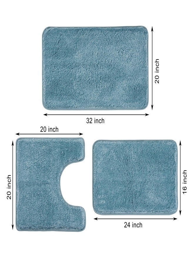 WCBSTT 3 Pieces Luxury Bathroom Rug Set with U-Shaped Toilet Rug, Non-Slip Rubber Bottom, Thick Microfiber Fluffy Plush, Water absorption, Quick Dry, Ultra Soft, Bath Mats for Bathroom, Tub(Lake Blue) - Image 2