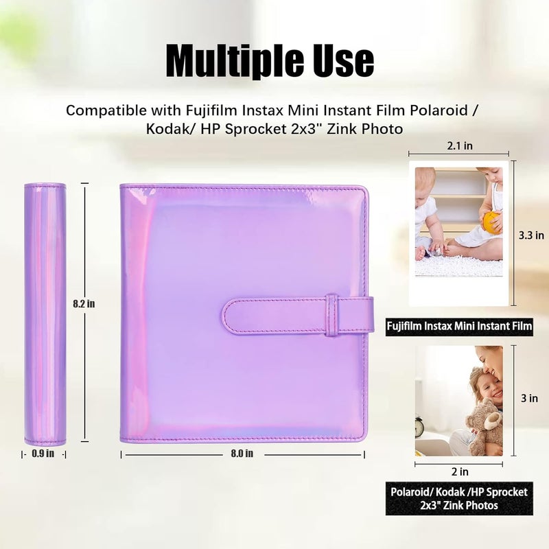 Veicevol 256 Pockets Photo Album for Fujifilm Instax Mini Camera, Leather Cover, Photo Album for Instax Mini 12 11 9 40 90 8 7 Evo LiPlay Instant Camera, 2x3 Photo Albums (Magic Purple) - Image 2