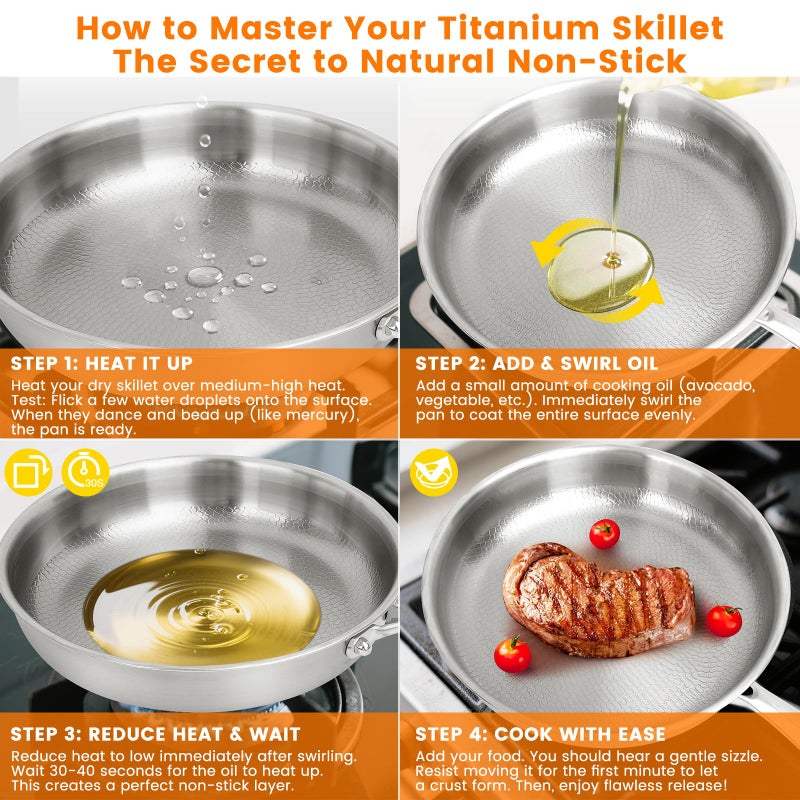 NKDFRI Titanium Hammered Pan Pro with Lid - 11.02 Inch Titanium Non Stick Frying Pan | Scratch-Resistant, Even Heating Cookware for All Stovetops (11in-With Lid) - Image 3