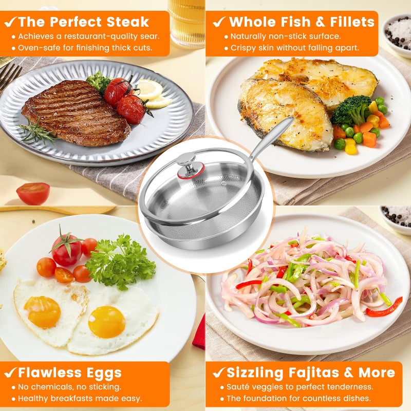NKDFRI Titanium Hammered Pan Pro with Lid - 11.02 Inch Titanium Non Stick Frying Pan | Scratch-Resistant, Even Heating Cookware for All Stovetops (11in-With Lid) - Image 4