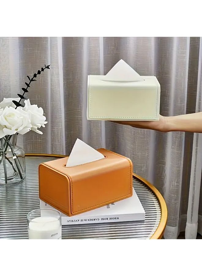 Orange 2pcs Faux Leather Tissue Box Set Elegant Texture Home Decor For Living Room - Image 2