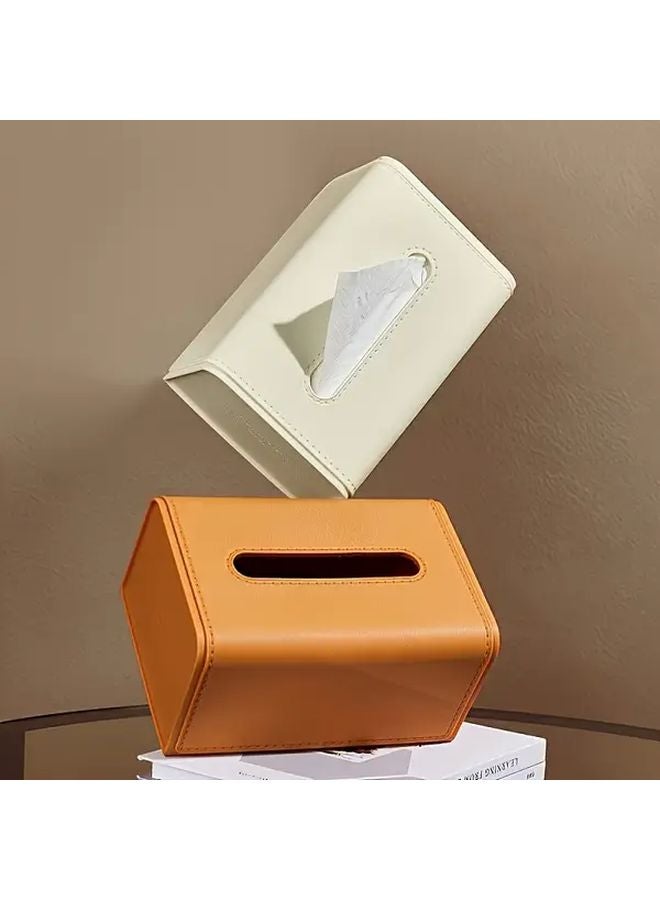 Orange 2pcs Faux Leather Tissue Box Set Elegant Texture Home Decor For Living Room - Image 5