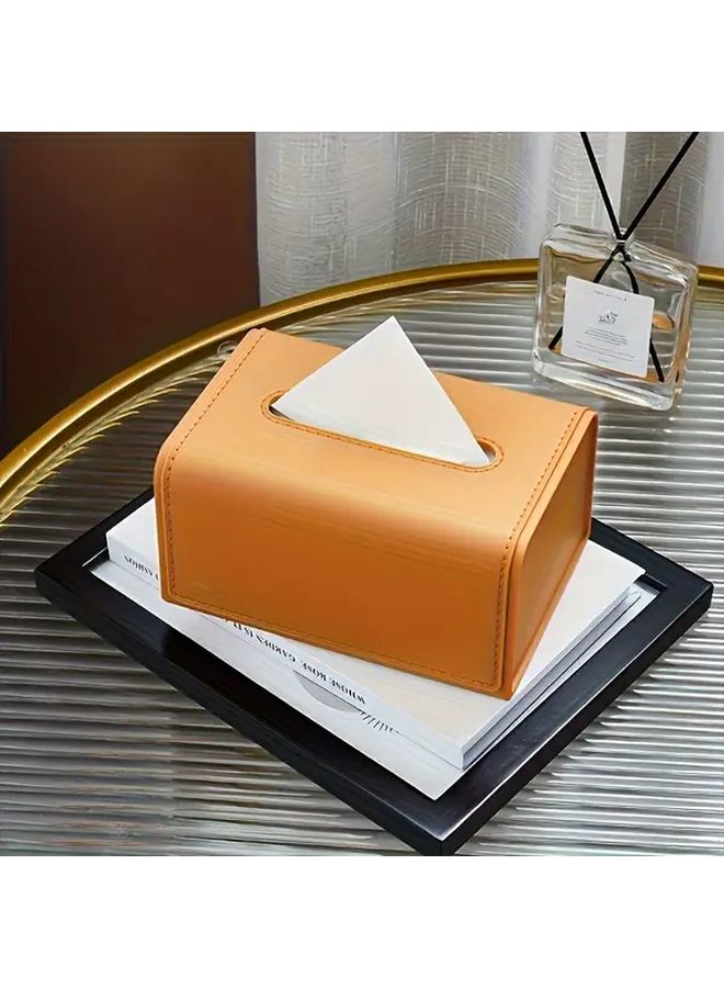 Orange 2pcs Faux Leather Tissue Box Set Elegant Texture Home Decor For Living Room - Image 3