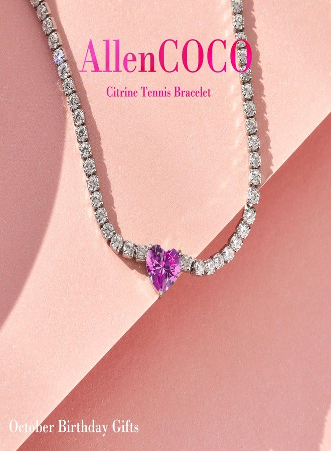 AllenCOCO Sterling Silver Heart Birthstone Bracelet - October, 14K White Gold Plated, AAAAA+ CZ Cubic Zirconia, Tennis Chain with Heart Charm, Hypoallergenic, Non-Tarnish Jewelry Gift for Women - Image 2