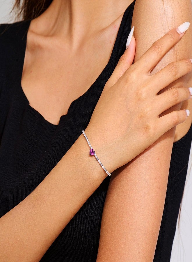 AllenCOCO Sterling Silver Heart Birthstone Bracelet - October, 14K White Gold Plated, AAAAA+ CZ Cubic Zirconia, Tennis Chain with Heart Charm, Hypoallergenic, Non-Tarnish Jewelry Gift for Women - Image 3
