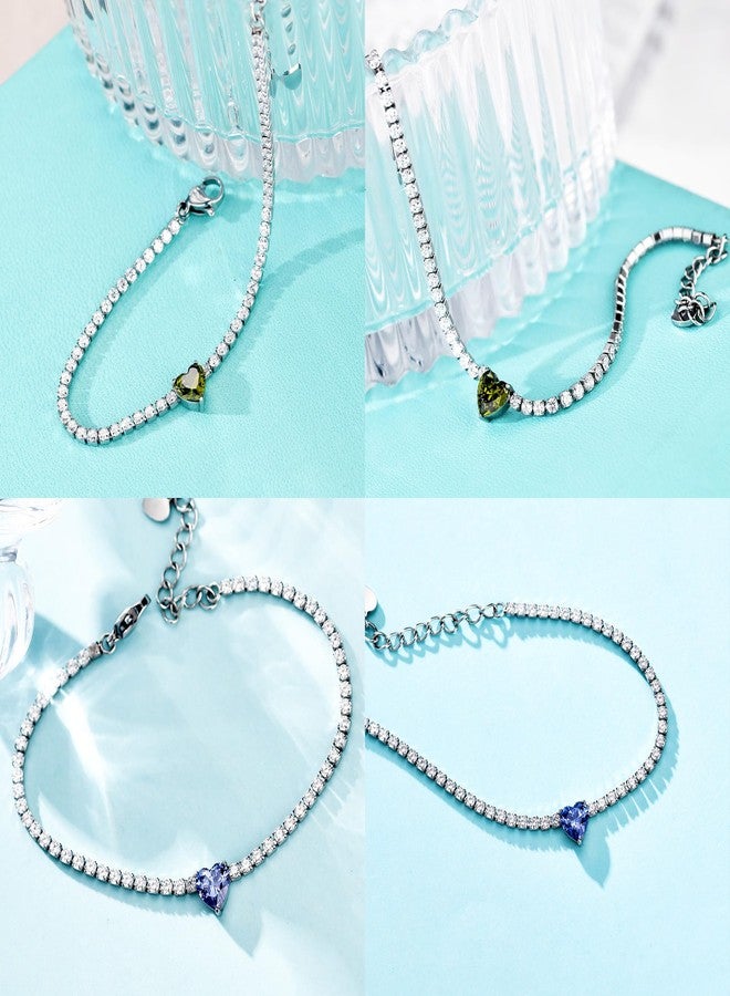 AllenCOCO Sterling Silver Heart Birthstone Bracelet - October, 14K White Gold Plated, AAAAA+ CZ Cubic Zirconia, Tennis Chain with Heart Charm, Hypoallergenic, Non-Tarnish Jewelry Gift for Women - Image 5
